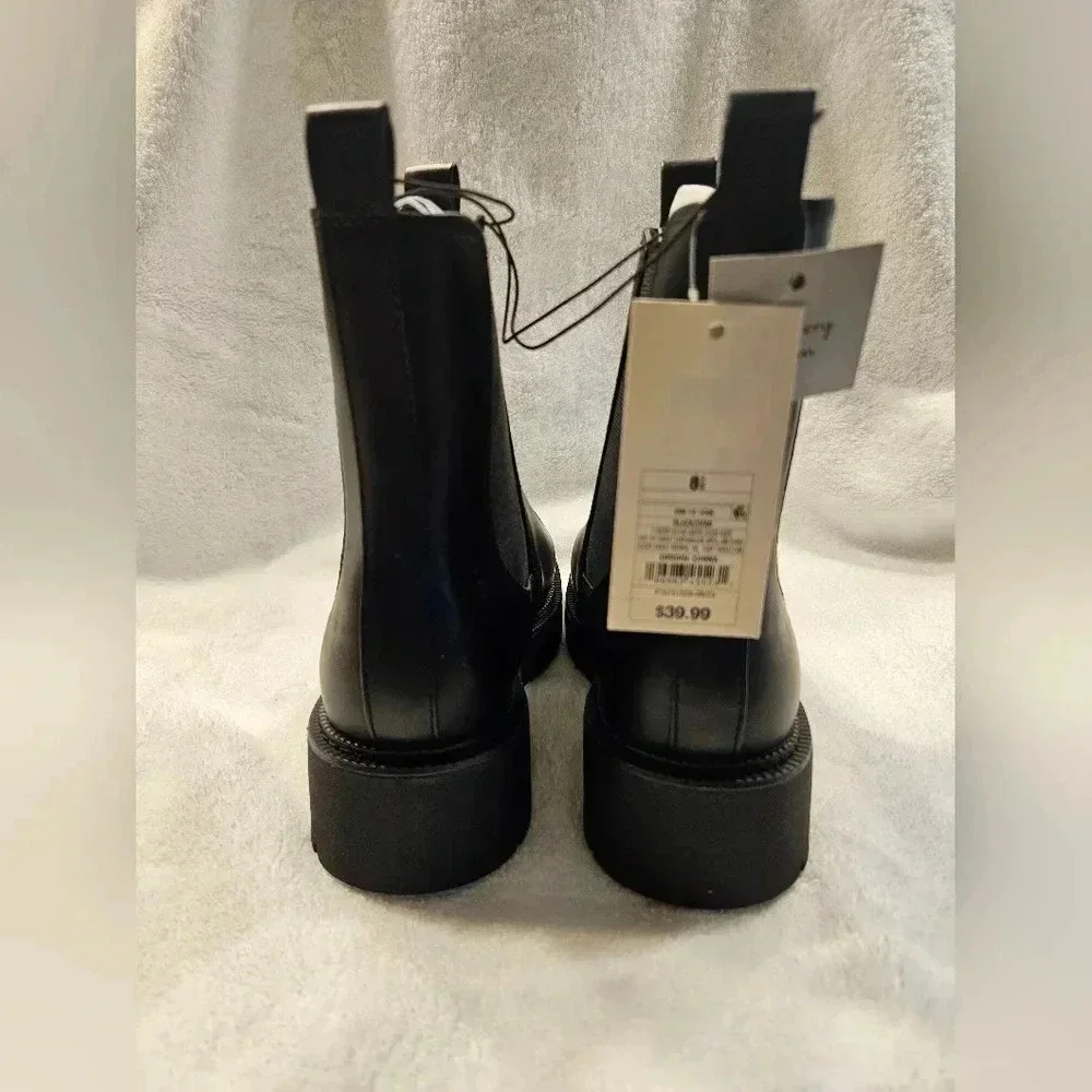 A New Day All Black Slip on leather Mid rise boots - Picture 9 of 9